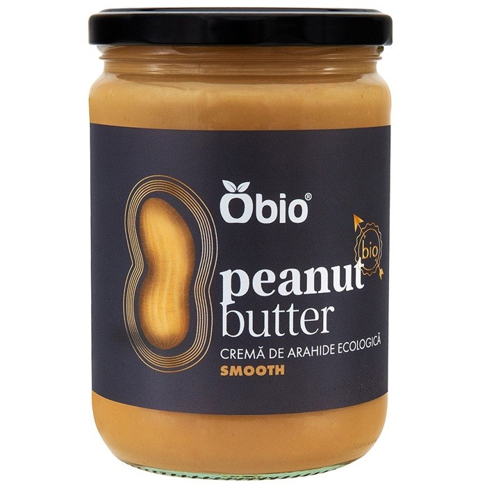 Crema de arahide smooth bio, fara gluten, fara sare 500g Obio