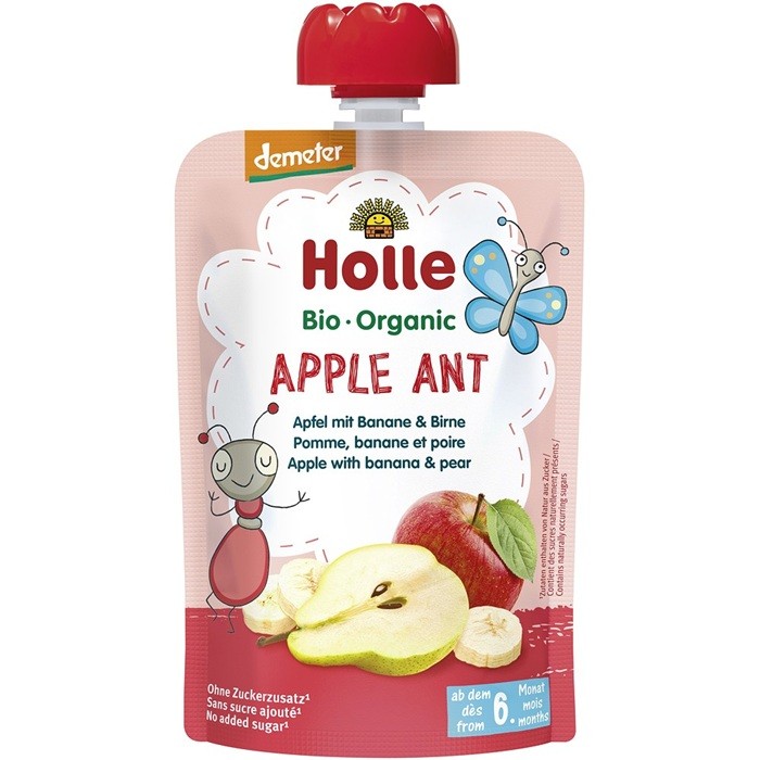 Piure bio de mere cu banane si pere pentru copii, +6 luni Holle 100g