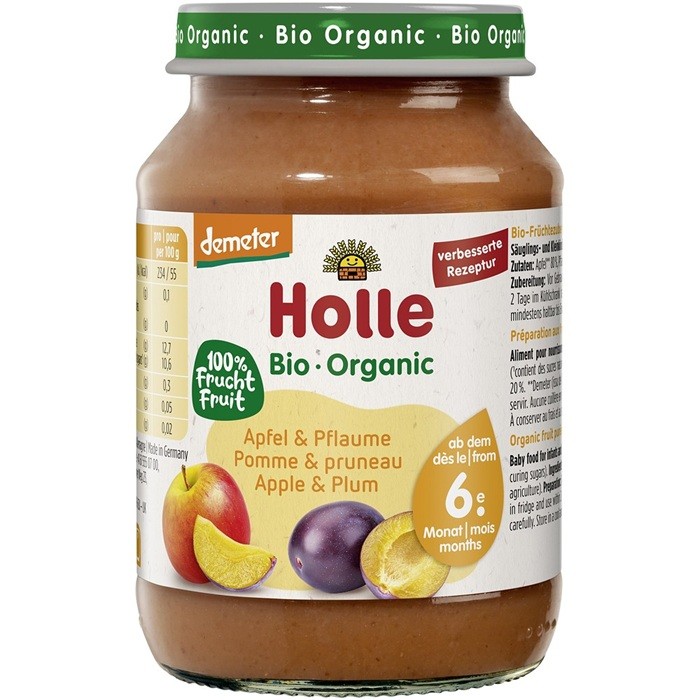 Piure bio de mere si prune pentru copii + 6 luni Holle 190g