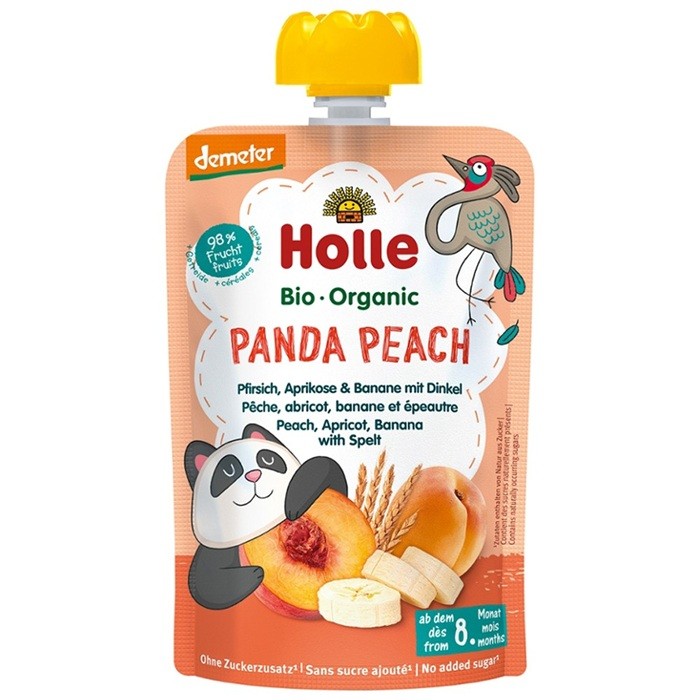 Piure bio de piersici, caise si banane, cu spelta pentru copii + 8 luni Holle 100g