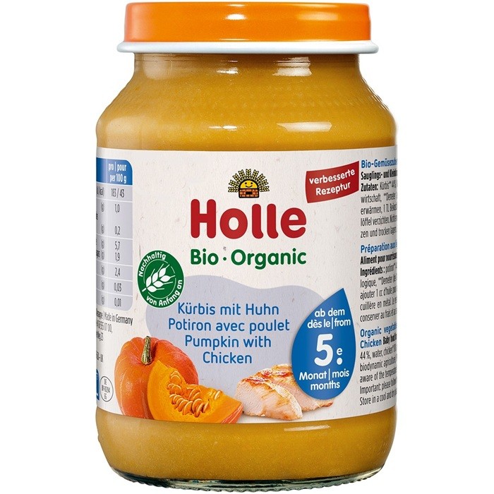 Piure bio de dovleac si carne de pui pentru copii, fara gluten +5 luni Holle 190g