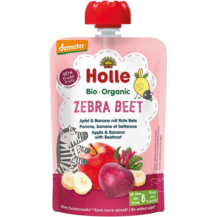Piure bio de mere, banane si sfecla rosie bio pentru copii +6luni Holle 100g