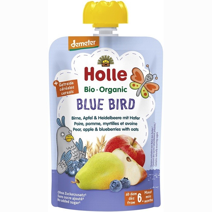 Piure bio de pere, mere, afine si ovaz pentru copii +6luni Holle 100g