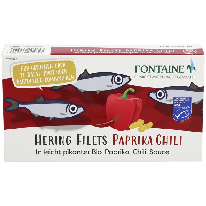 File de hering in sos bio de ardei si chili 200g Fontaine