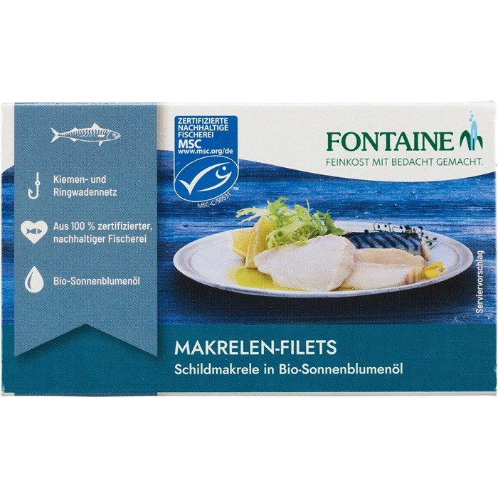 File de macrou in ulei bio de floarea soarelui 125g Fontaine