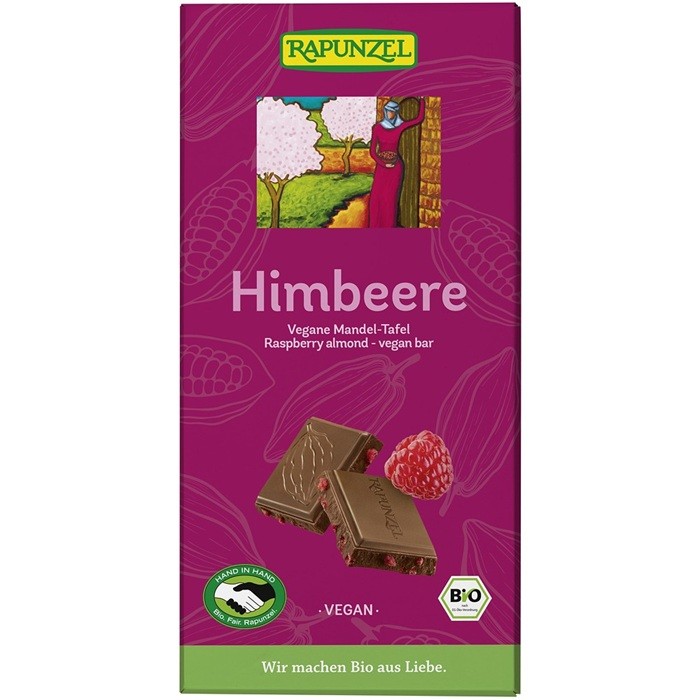 Ciocolata bio vegana cu migdale si zmeura 100g Rapunzel
