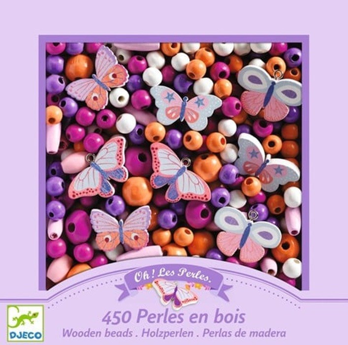 Margele de insirat din lemn Fluturi Djeco Toys